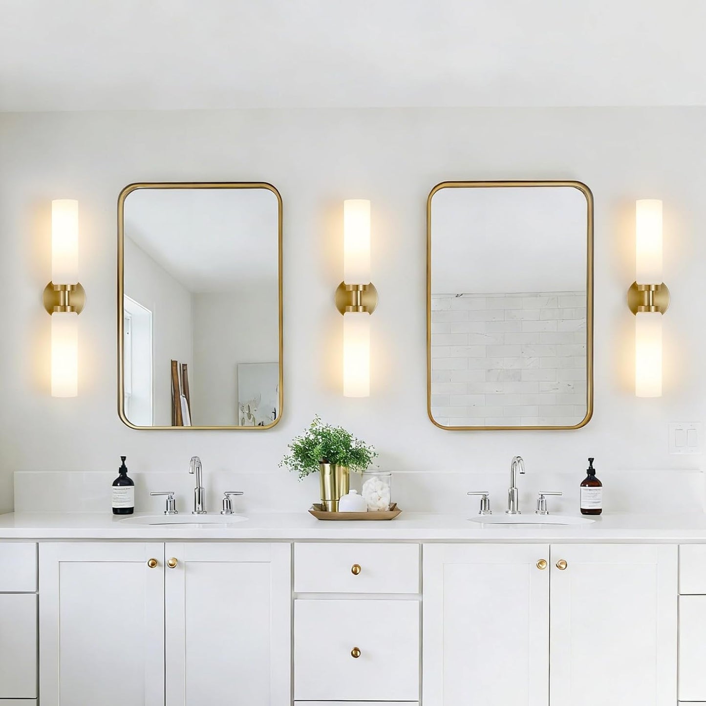 Lámpara baño latón cepillado dorado 2 luces sobre espejo