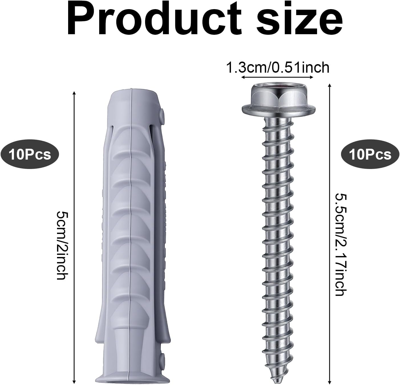 Kit 10 Anclajes Plástico Resistentes para Pared Hormigón