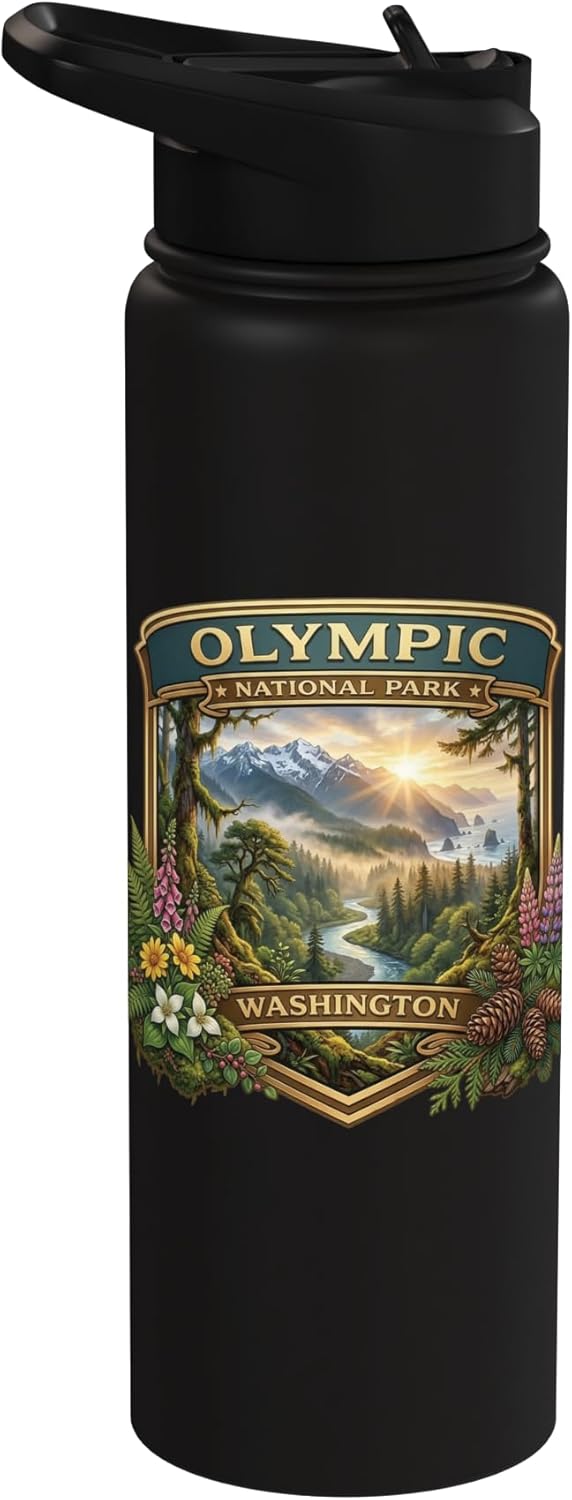 Bottella de agua acero inoxidable aislada Olympic National Park