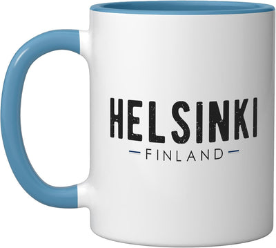 Taza de cerámica vintage Helsinki Finlandia azul blanco