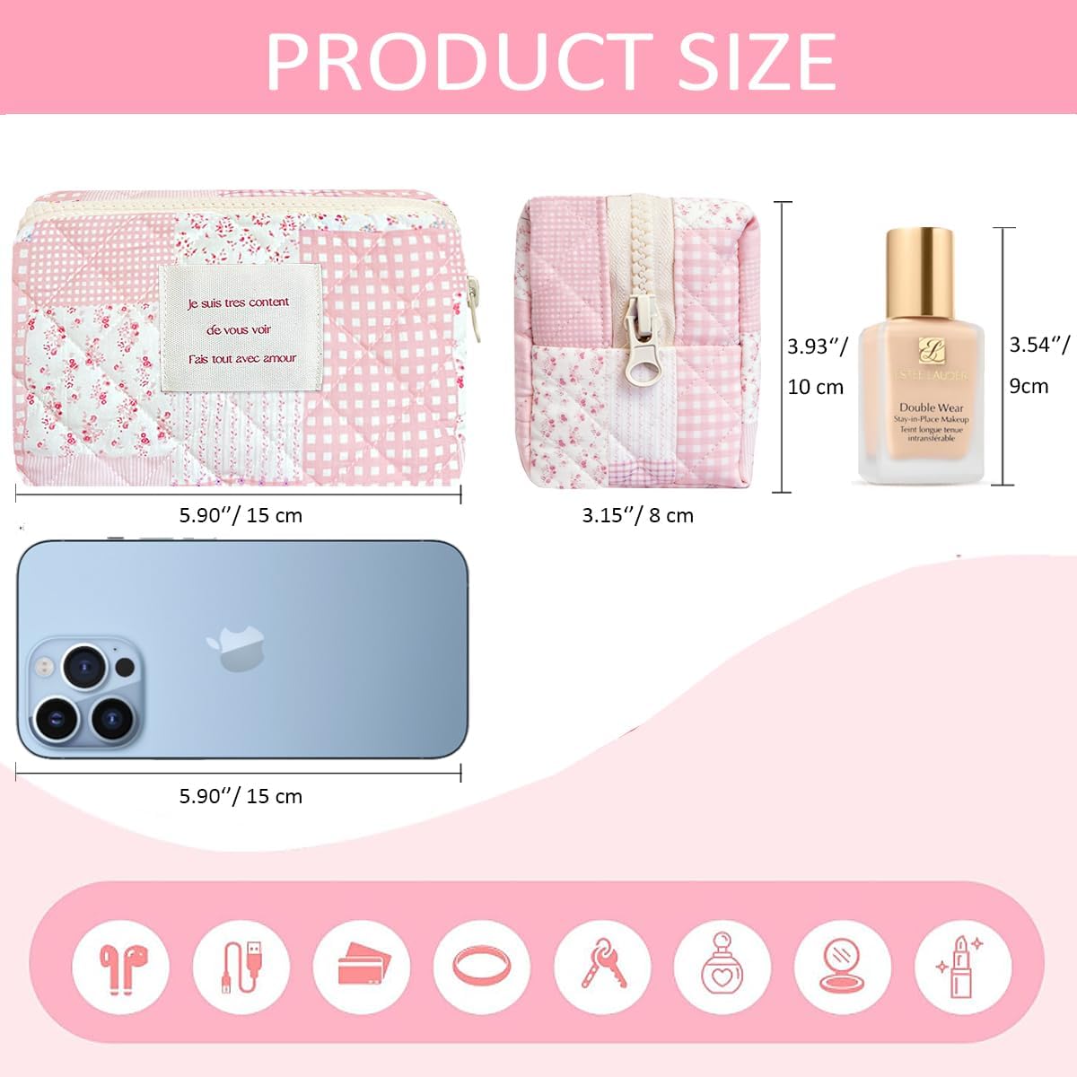 Bolsa maquillaje con cremallera flores mosaico rosa