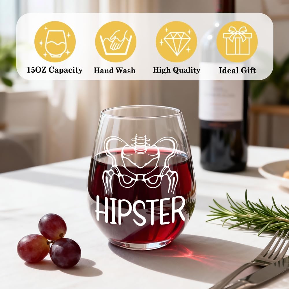 Copa de vino sin tallo hipster divertida para regalar