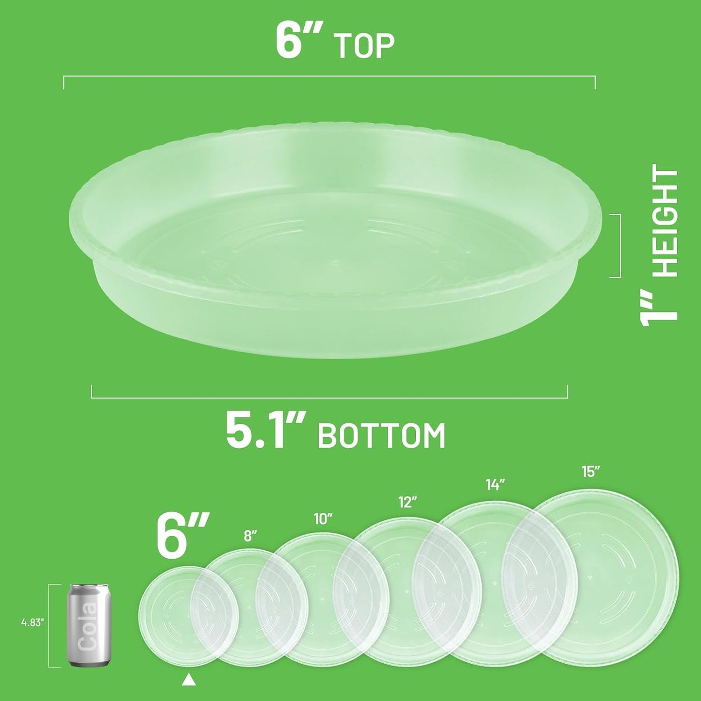 6 Pzas Plato Plástico 6pulg para Plantas Interiores Transparente