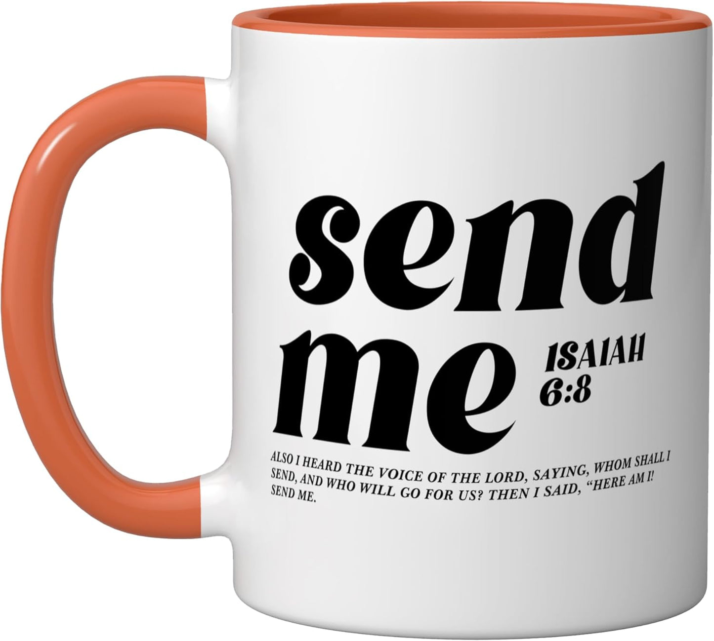 Taza Cerámica Inspiración Isaías 6:8 Naranja/Blanco