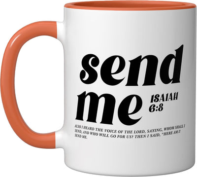 Taza Cerámica Inspiración Isaías 6:8 Naranja/Blanco