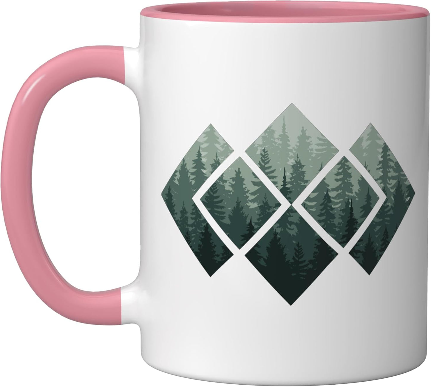 Taza cerámica vintage bosque animales naturaleza rosa/blanco
