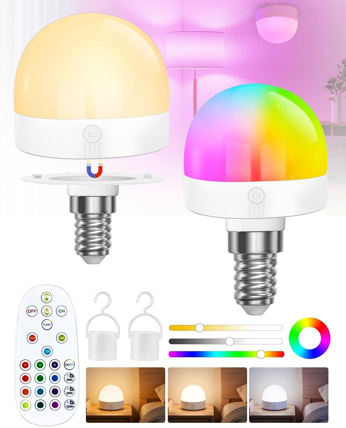 Bombilla LED USB magnética E14 con control remoto cambio de color