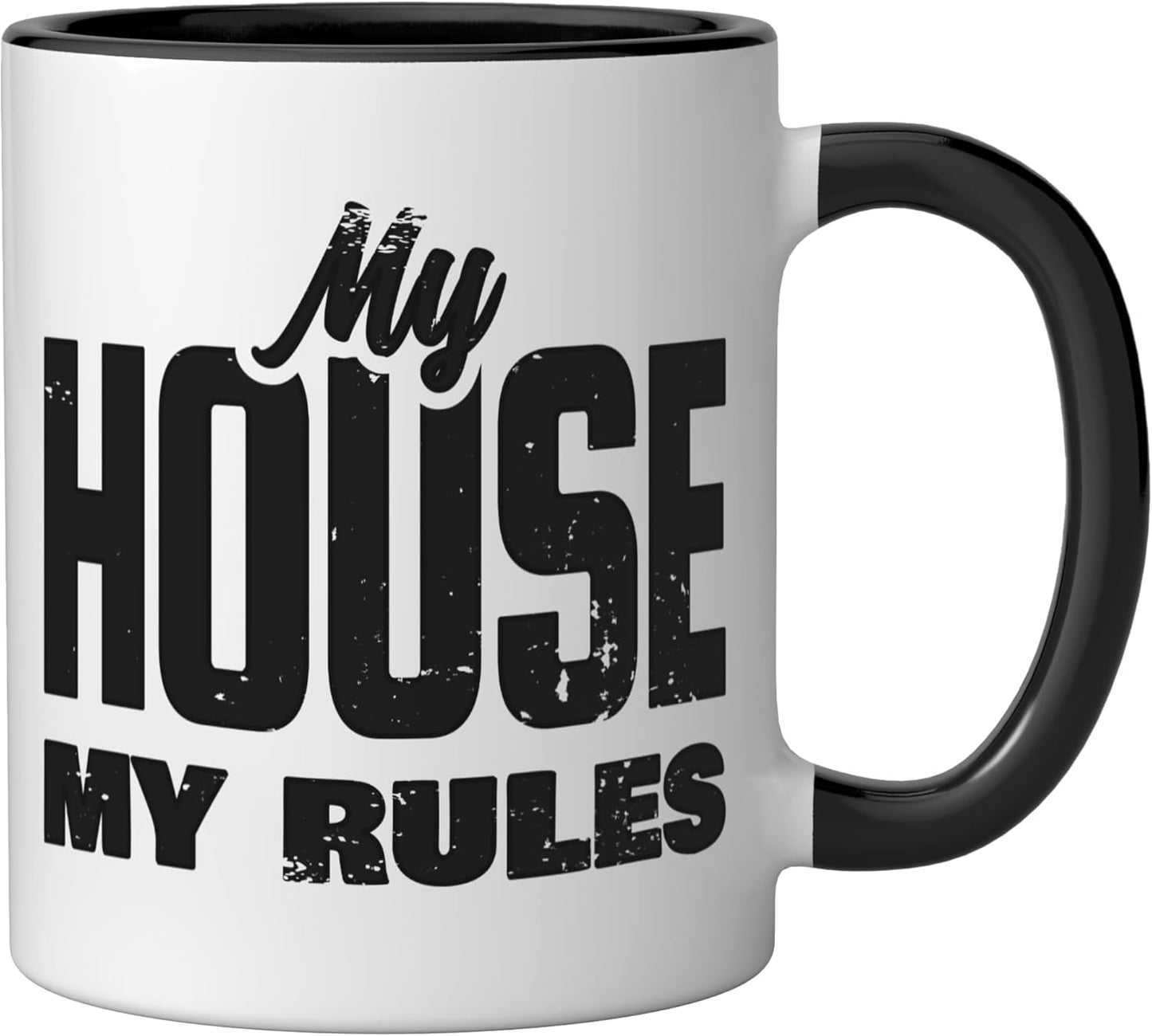 Taza cerámica My House My Rules negra/blanca