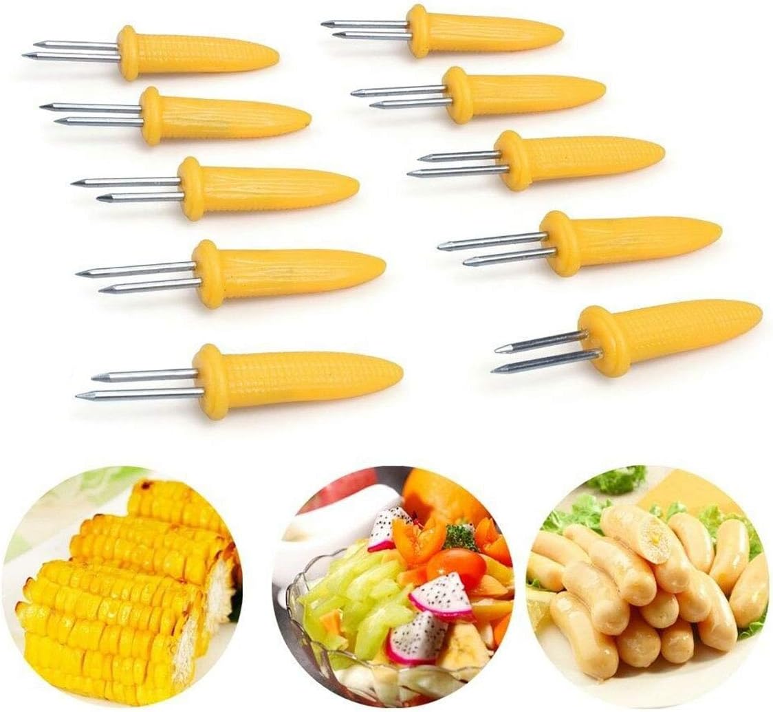 10 Soportes Maíz Mazorca Acero Inox Doble Punta Barbacoa