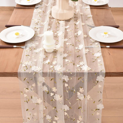 Camino mesa floral beige gasa 10pies decoración hogar