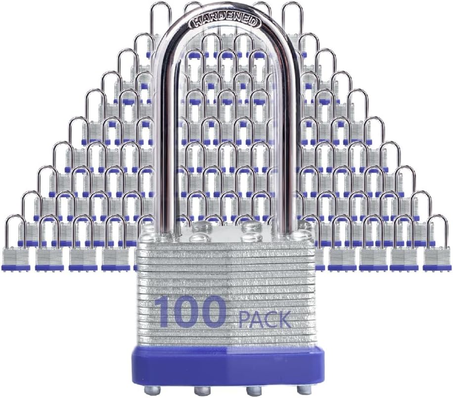 Candados acero laminado 100pzas azul grillete largo