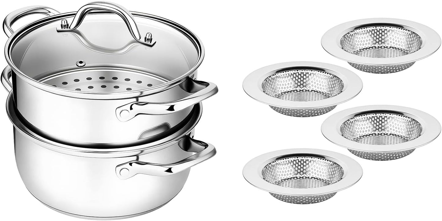 Olla de vapor de acero inoxidable 3.2 cuartos con 4 coladores de drenaje