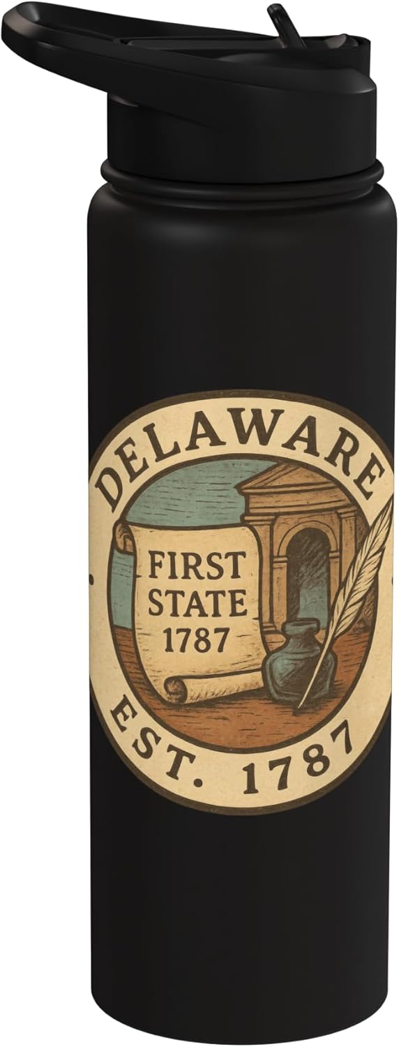 Botella de agua acero inoxidable vintage sin BPA con emblema Delaware