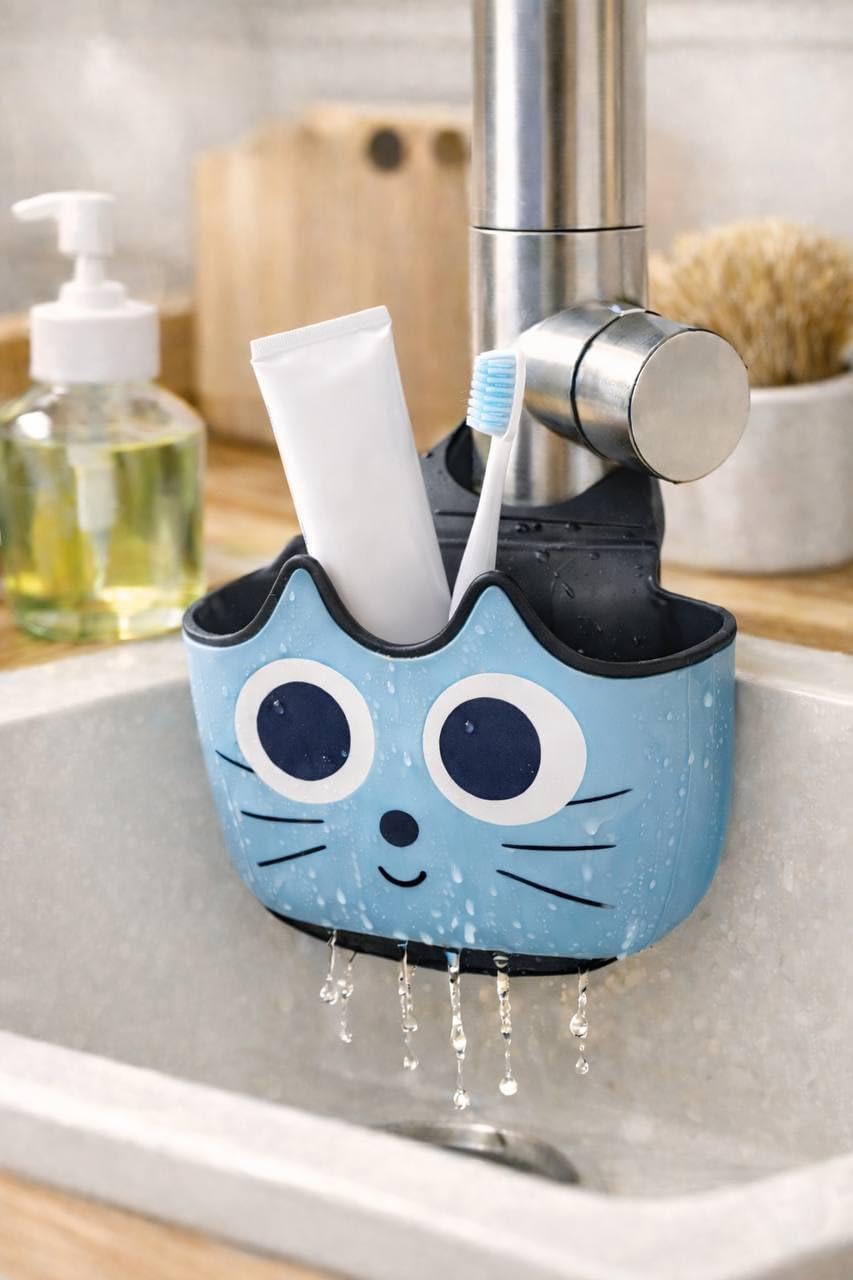 Soporte esponja fregadero con cesta drenaje diseño gato