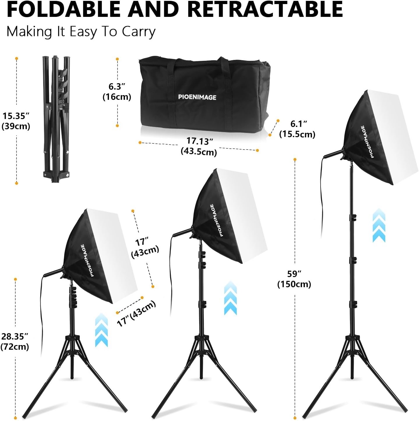 Kit Softbox 17x17pulg trípode plegable bombilla LED 85W
