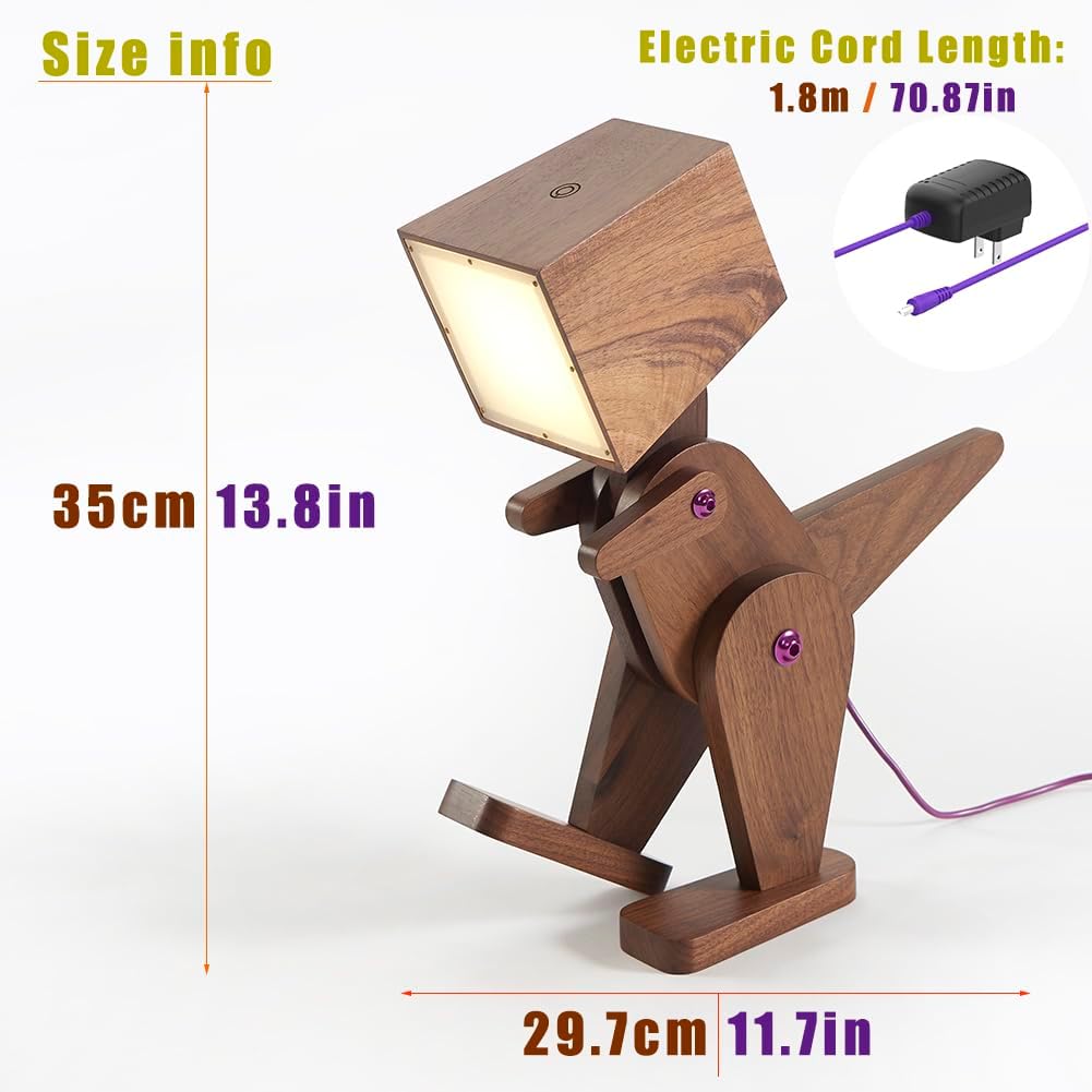 Lámpara mesa dinosaurio madera 3 niveles tactil dormitorio