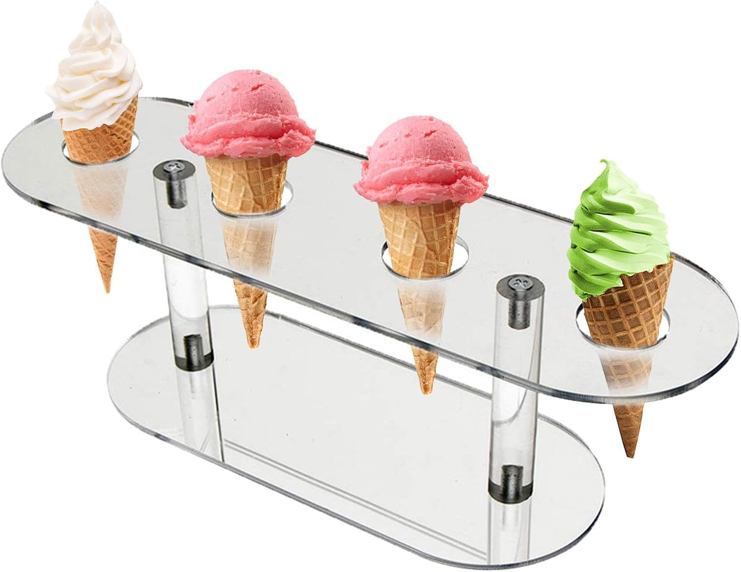 Soporte acrílico para cono de helado y gofres con 4 agujeros para cupcakes