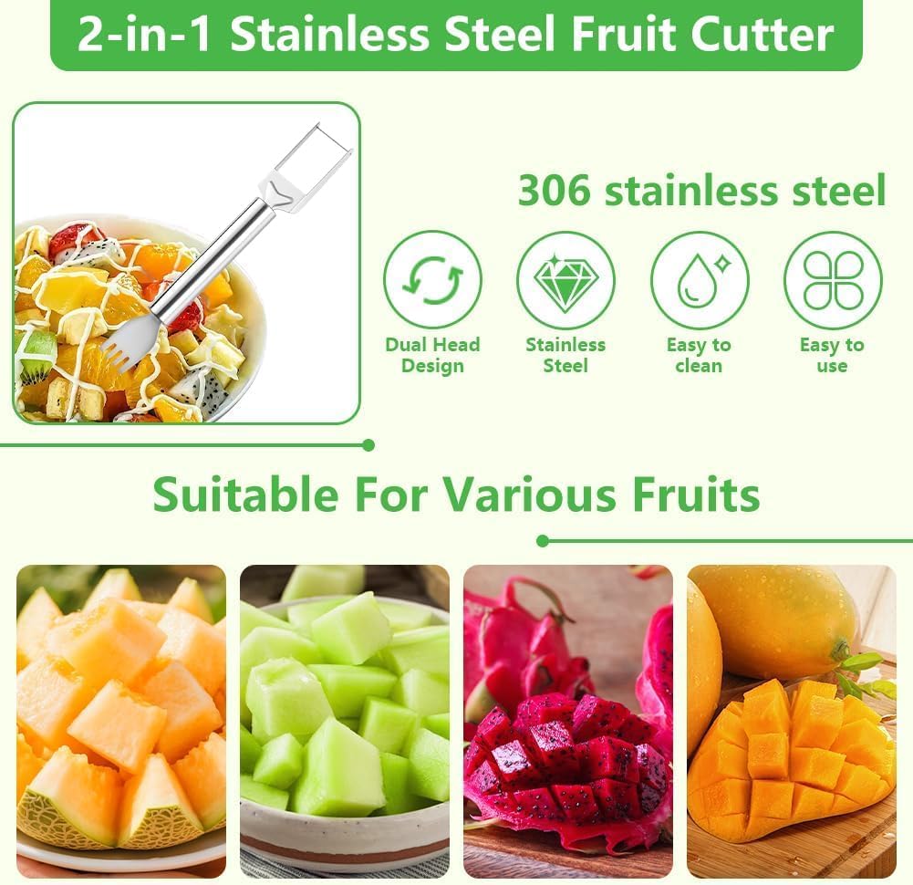 Cortador frutas acero inox 2en1 con tenedor sandía 4 pzas