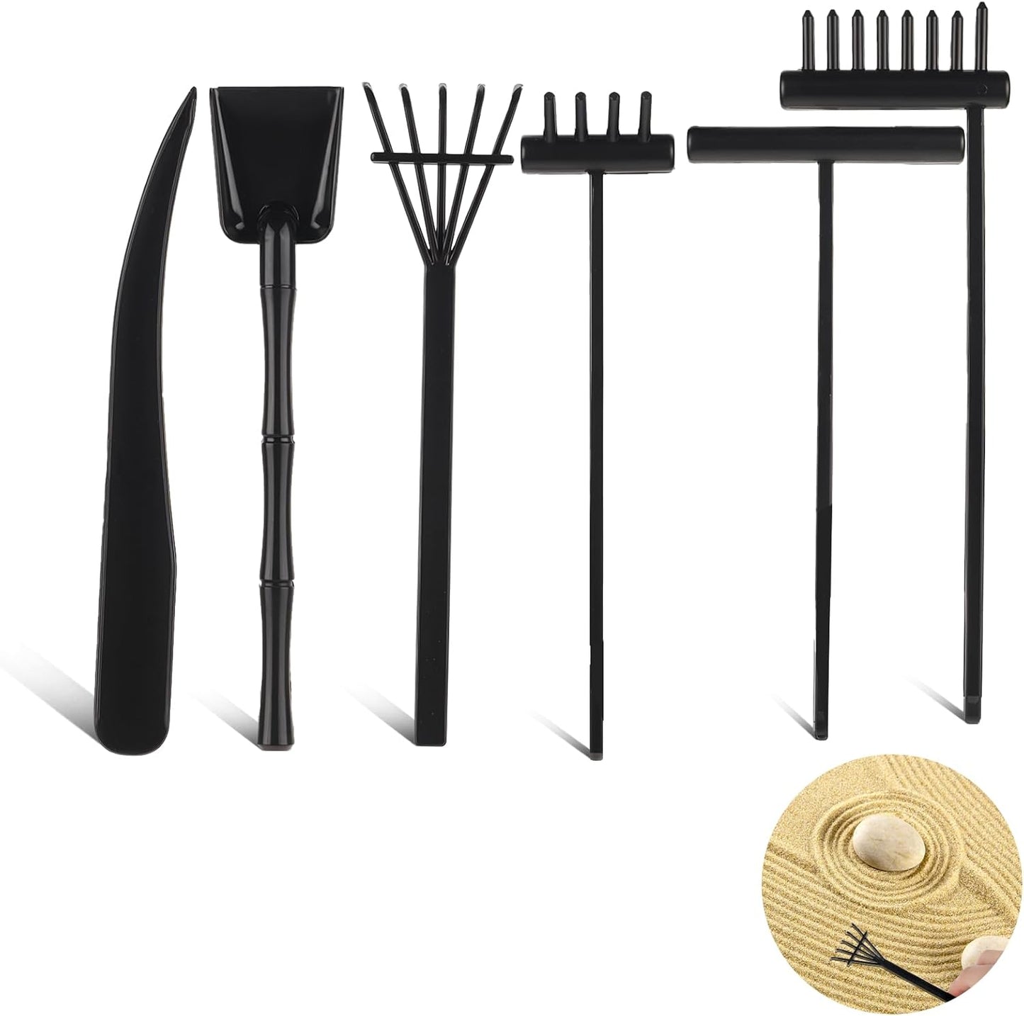 Set 6 herramientas rastrillo jardín zen plástico decoración