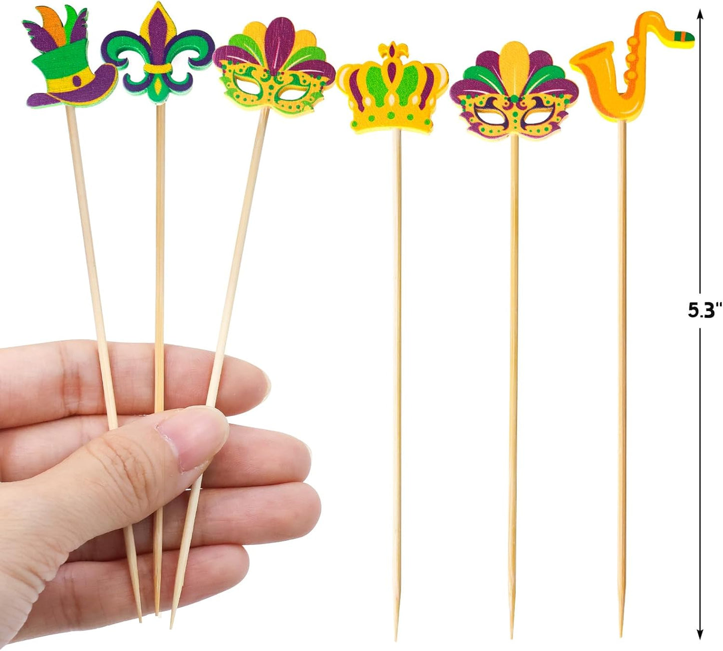 Palillos de cóctel Mardi Gras 120 piezas para carnaval y decoración