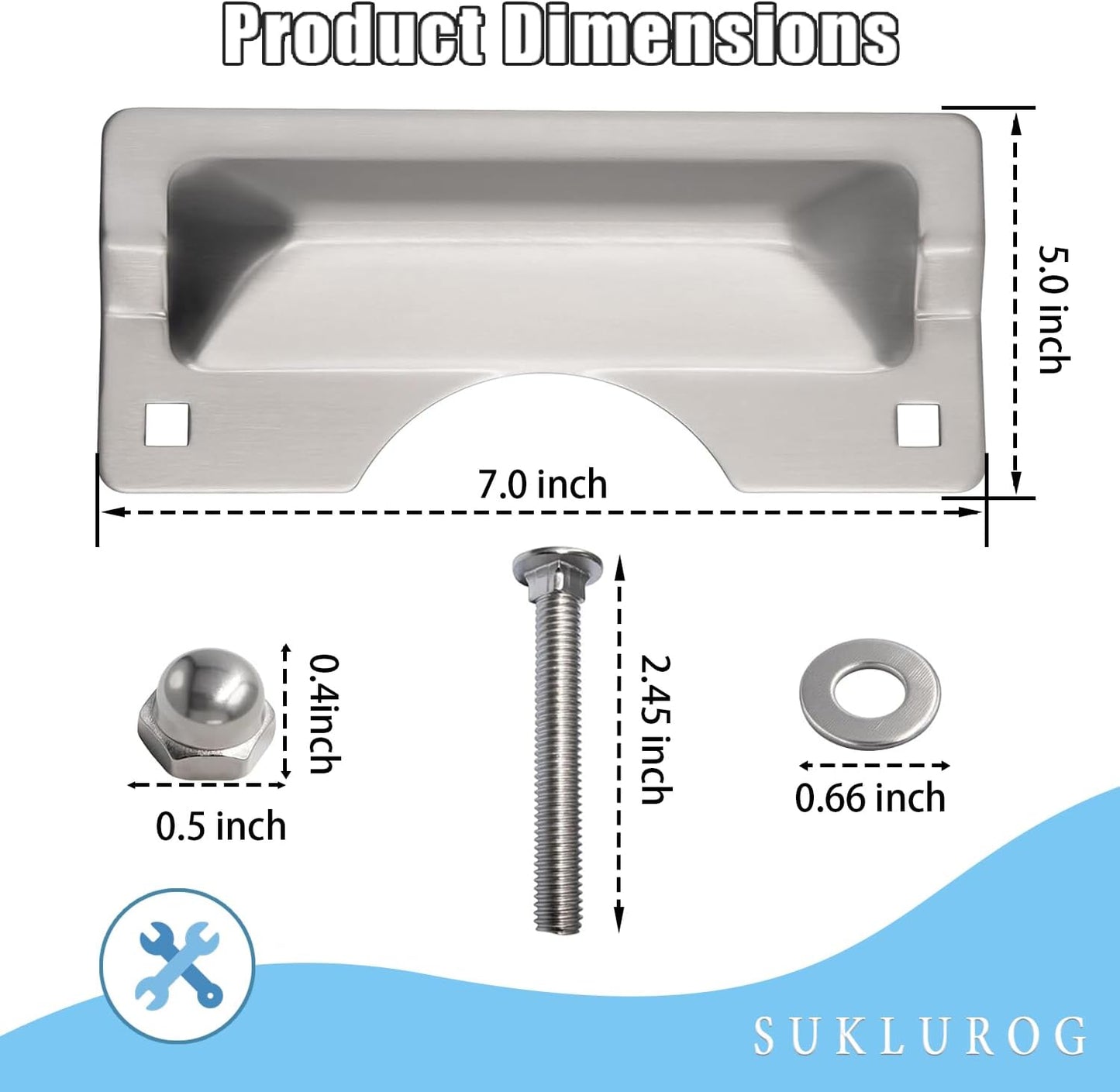 Cubierta placa pestillo puerta acero inox 3x7pulg