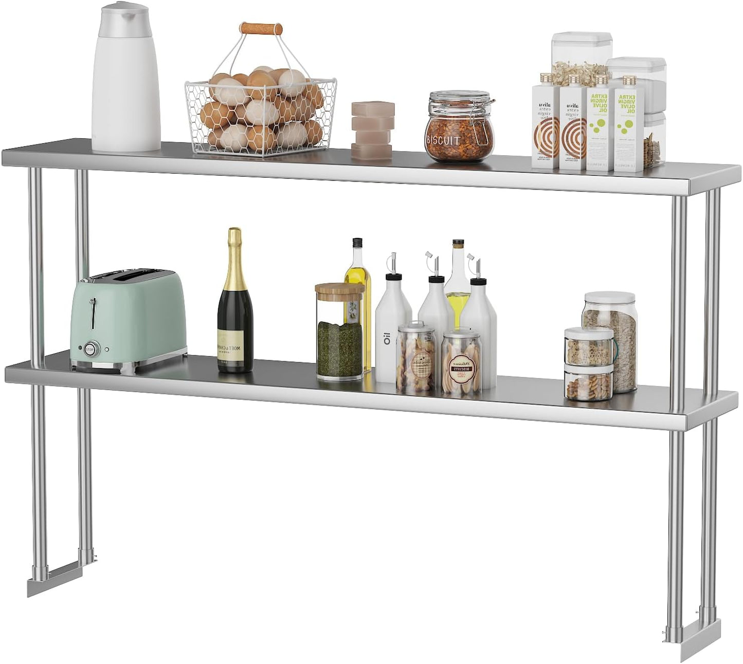 Estante de acero inoxidable doble ajustable para mesa de trabajo y cocina