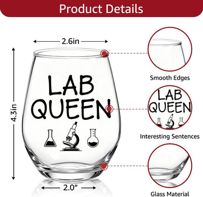 Copa de vino sin tallo TOUNER Lab Queen divertida para mujer regalo de ciencia