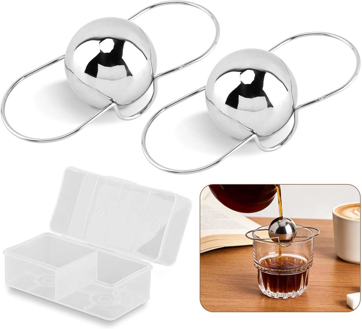 Paquete de 2 bolas de enfriamiento de espresso de acero inoxidable