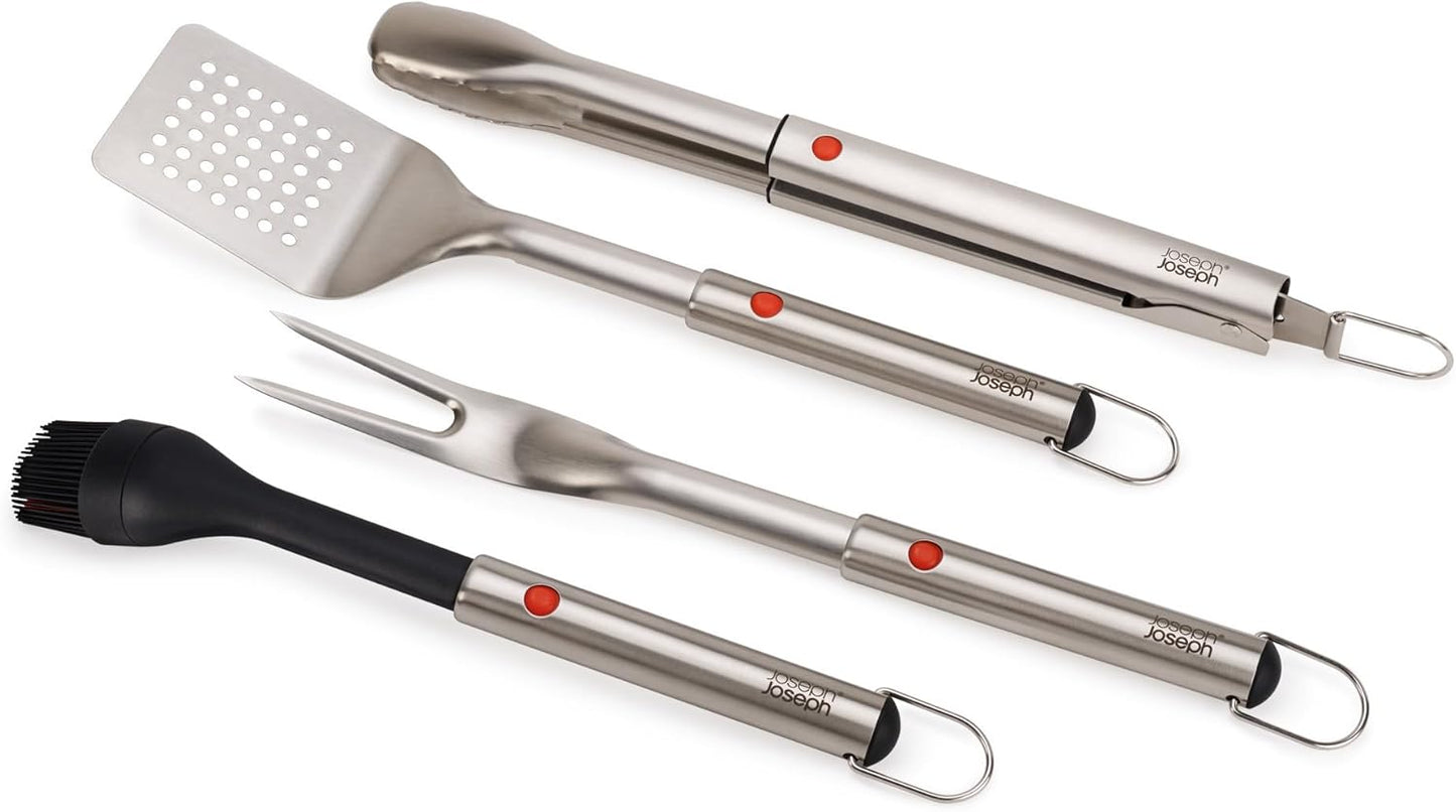 Set 5 Utensilios Barbacoa Acero Inox Retráctil con Estuche