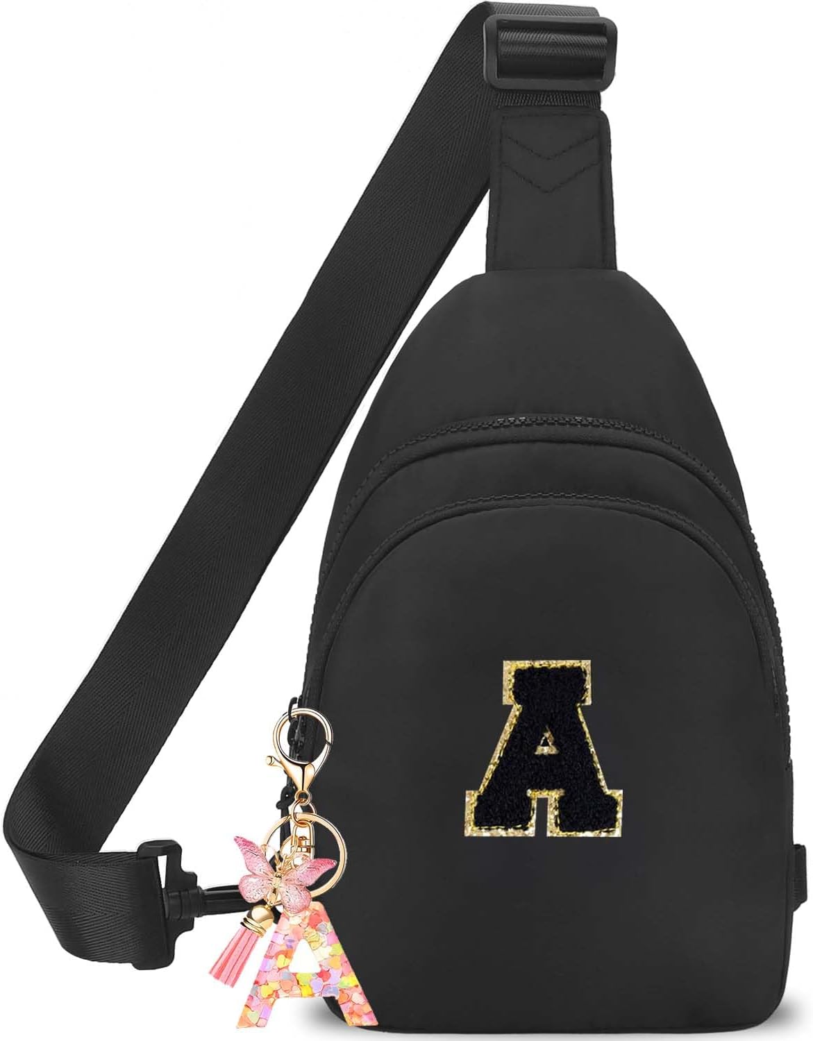 Bolsa cruzada para niña con inicial Negro