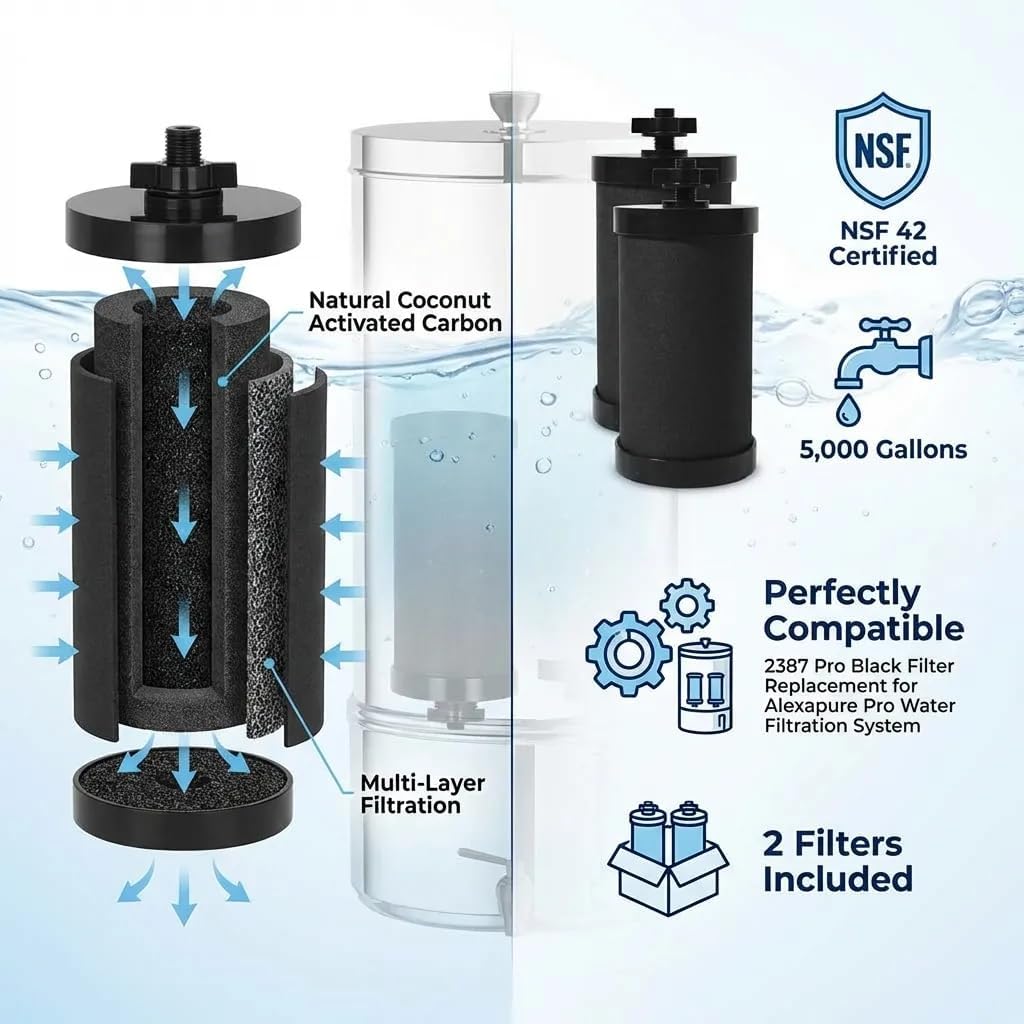 Paquete de 2 filtros de agua Pro Black sin BPA