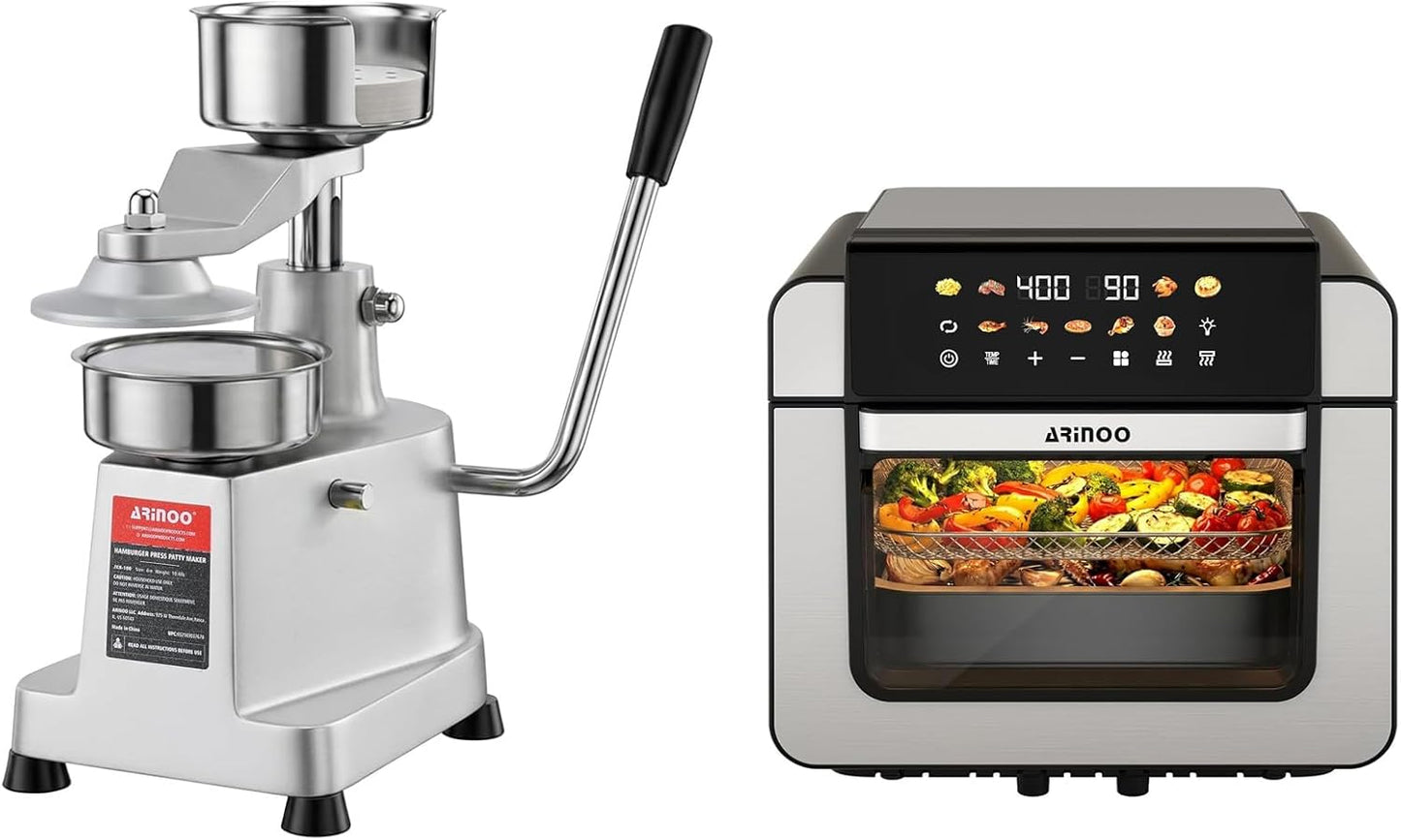 Prendedor de hamburguesas de 4" con 500 papeles y horno para aire 16Qt, 9 ajustes, bandeja antiadherente