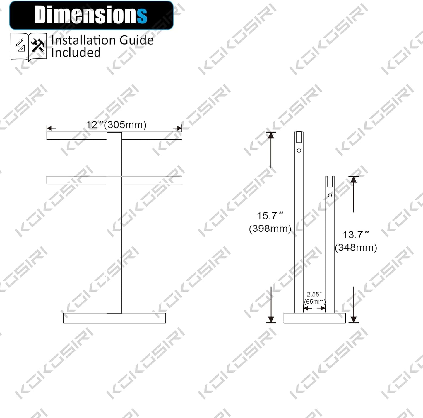 Toallero mano base mármol acero inox 15.7pulg