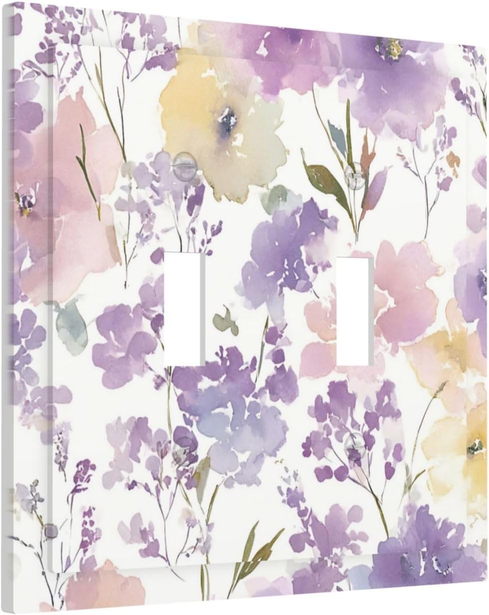 Placa decorativa interruptor luz morado floral acuarela