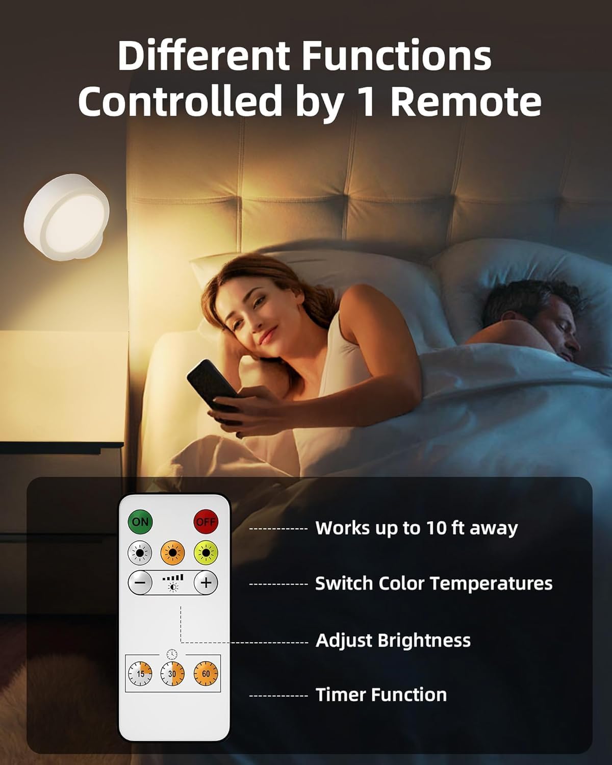 Luz LED pared inalámbrica recargable 3000mAh 3temp color