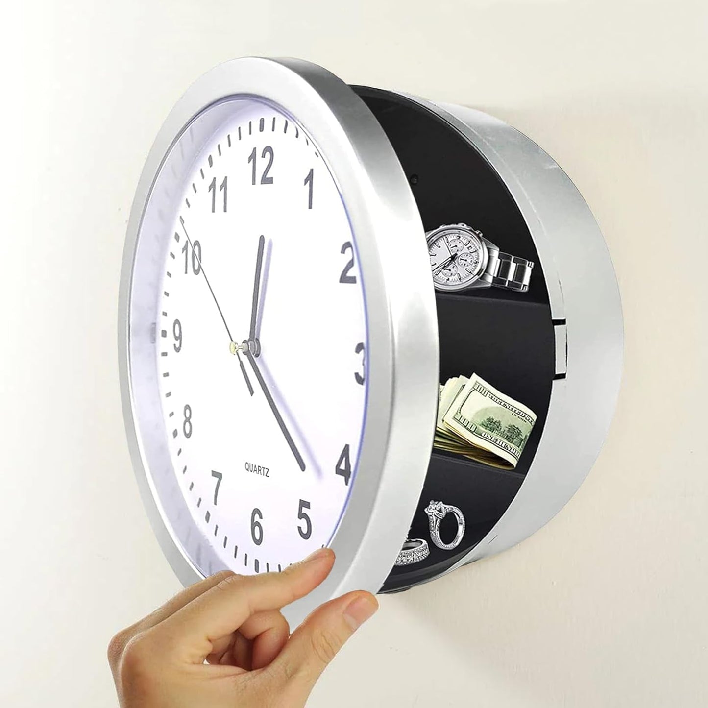 Reloj pared 10pulg cuarzo plástico caja fuerte oculta
