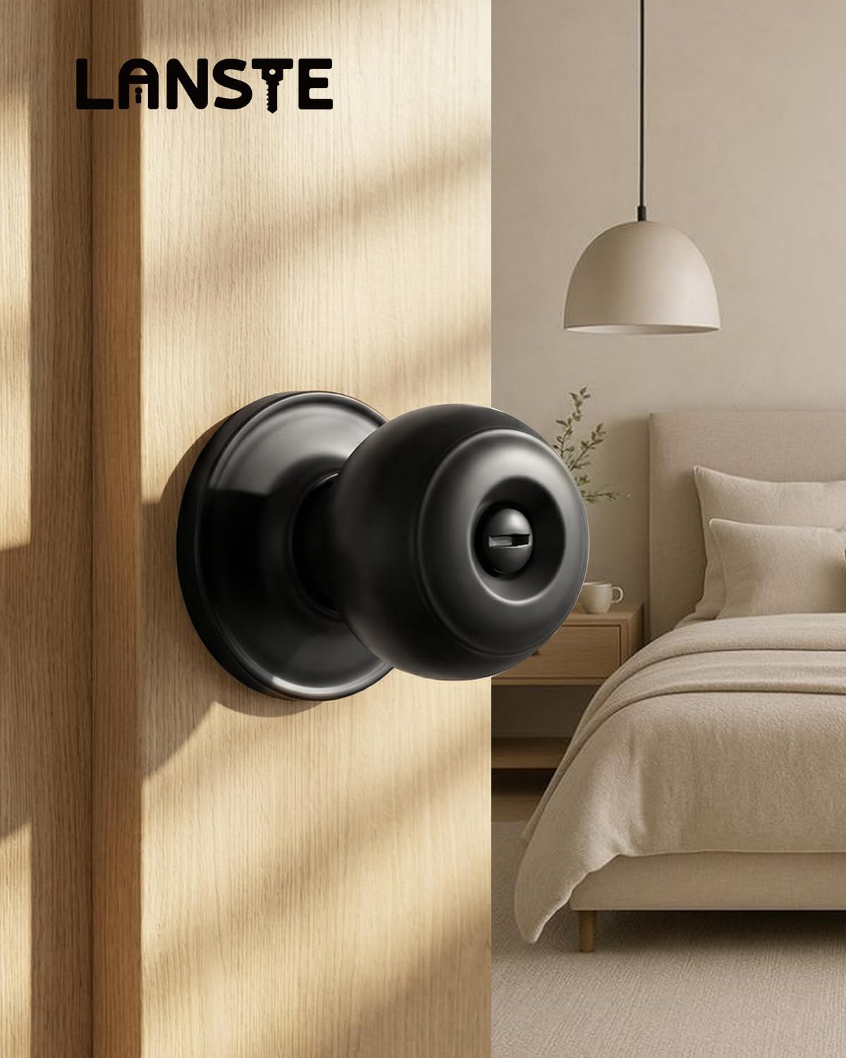 Pomo negro mate para puerta interior dormitorio baño con cerradura