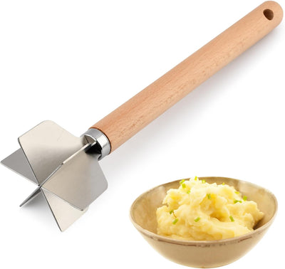 Picador de carne de acero inoxidable con mango de madera resistente