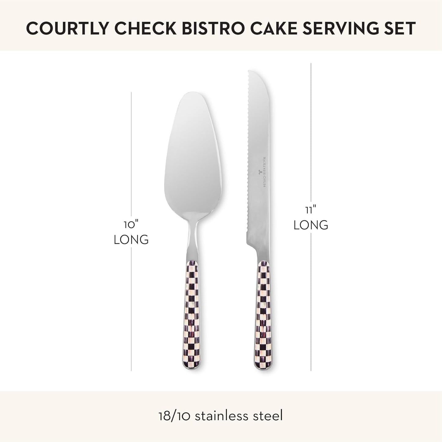 Set 2 Pzas Servir Pastel Acero Inox A Cuadros Blanco Negro