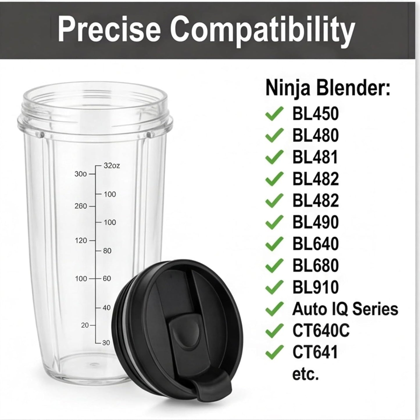Vasos repuesto 32oz con tapa sellado compatibles Ninja BL480-490