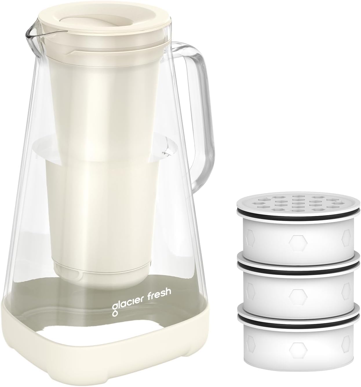 Jarra de agua de vidrio Purela con 3 filtros de carbón activado