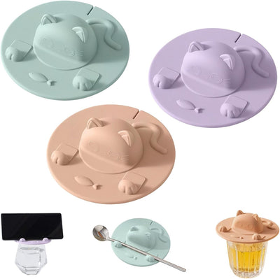 Fundas de silicona para tazas con soporte de bolsa de té diseño gato