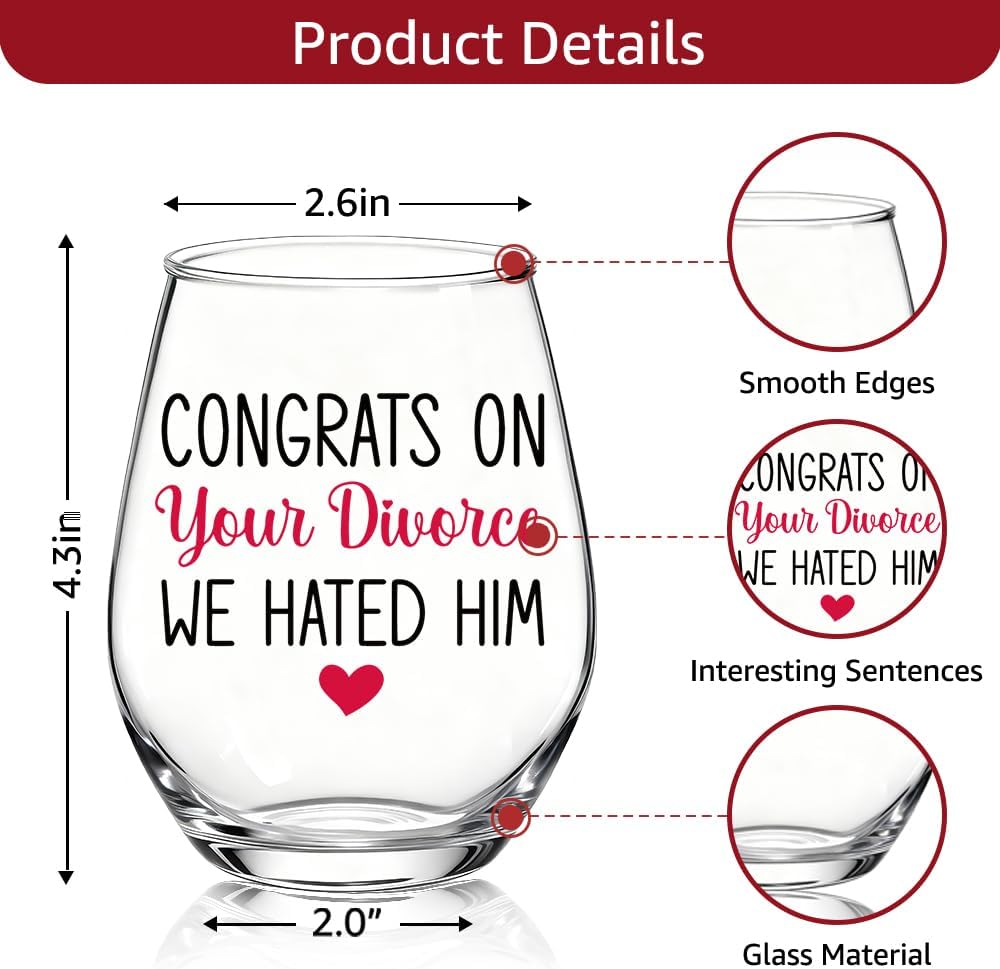 Copa de vino sin tallo para mujer, regalo de divorcio citas divertidas