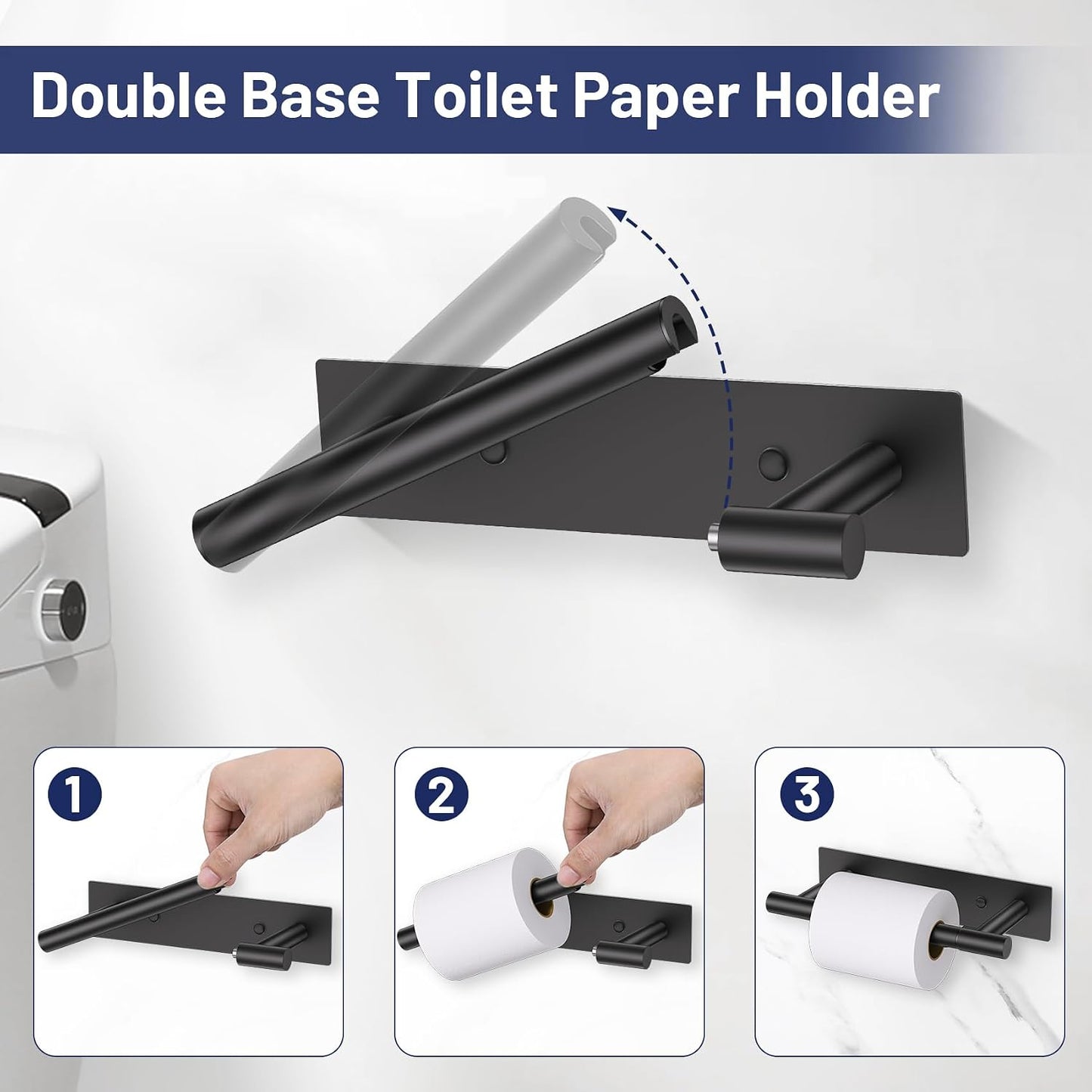 Set 4 Pzas Soporte Papel Higiénico Ganchos Negro