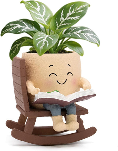 Maceta mecedora para libros con flor de resina