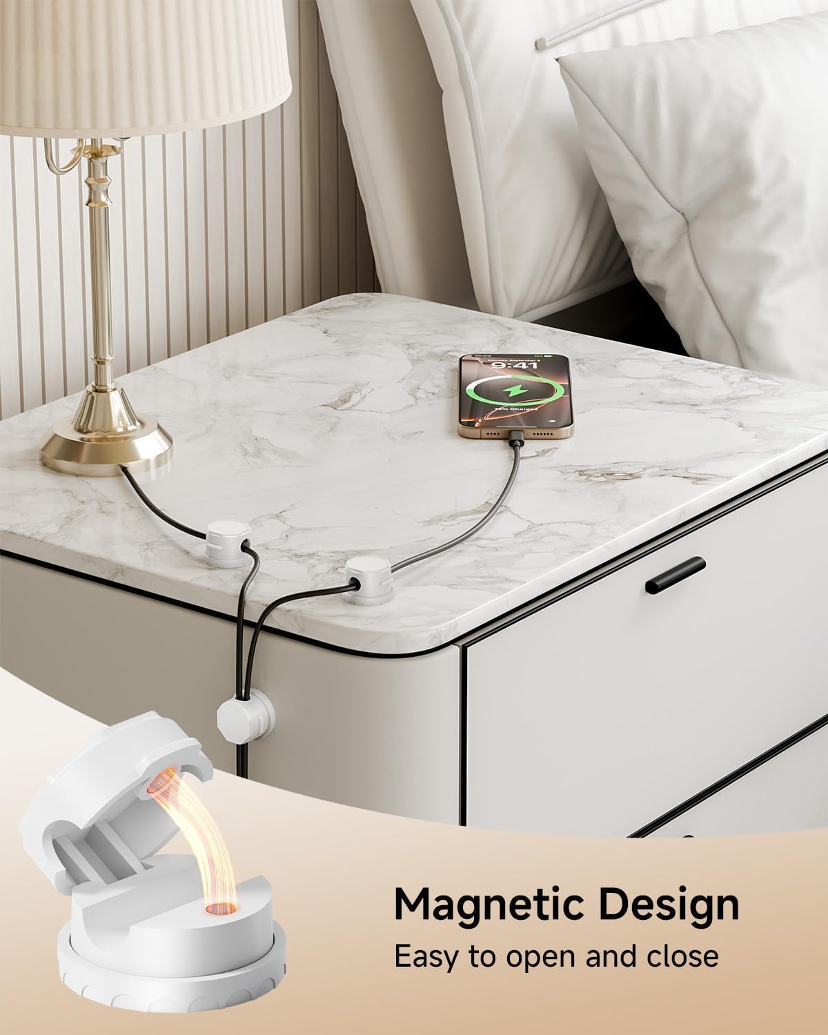 Soporte cables con clips magnéticos giratorios y adhesivo