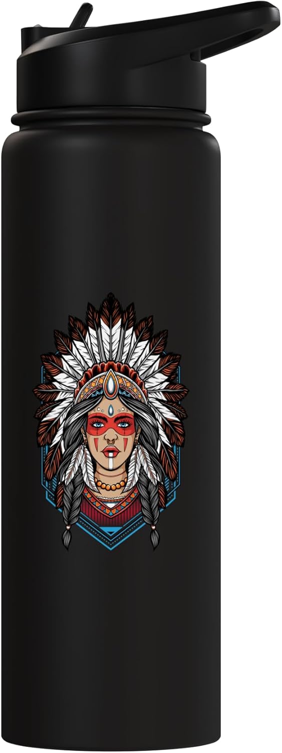 Botella de agua acero inoxidable para mujer nativa americana
