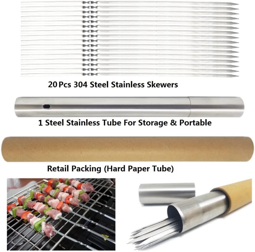 20 Brochetas Acero Inox 15pulg Barbacoa