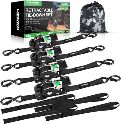 Correas trinquete retráctiles 1pulg x10ft 1650lb para moto ATV UTV