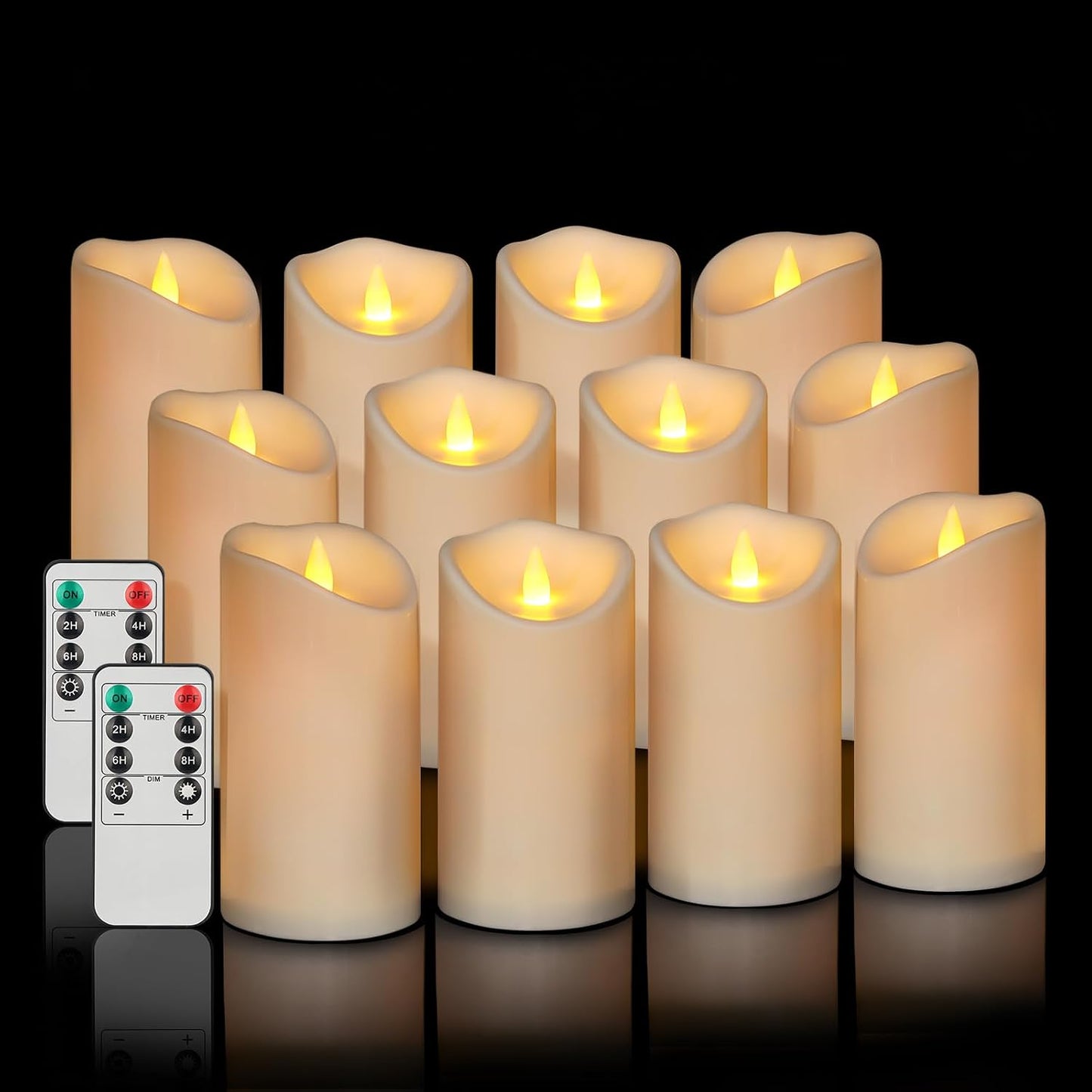 Velas sin llama 4-6pulg color marfil juego 3/6/9 parpadeantes con pila